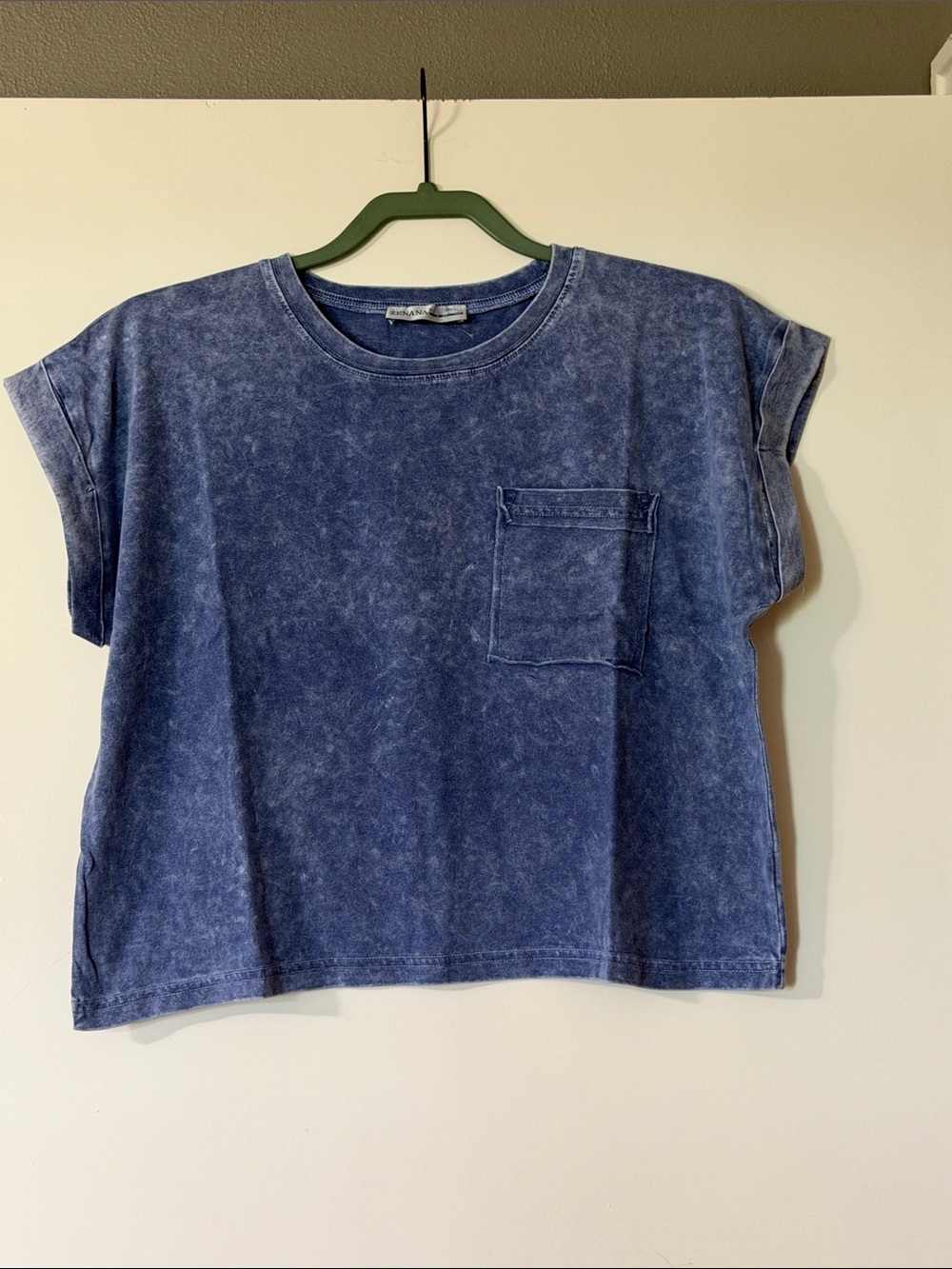 Zenana Outfitters Vintage Wash Navy Short Sleeve Pocket Tee